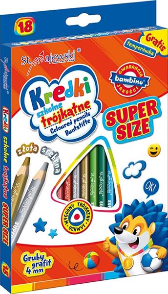 MAJEWSKI KREDKI BAMBINO SZKOLNE 18 KOLORÓW GRUBY GRAFIT 4MM  /8/