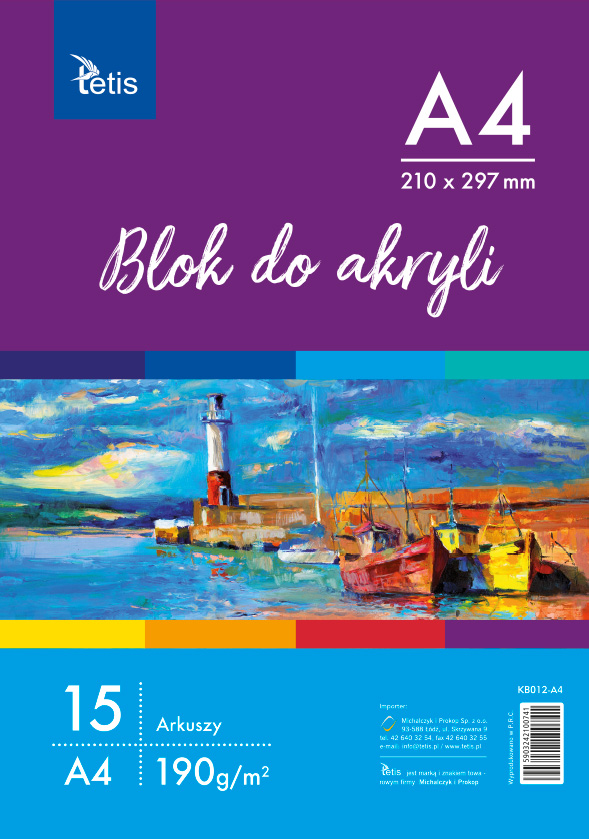 tetis blok do akryli a4 190g/m2 15ark.  kb012-a4