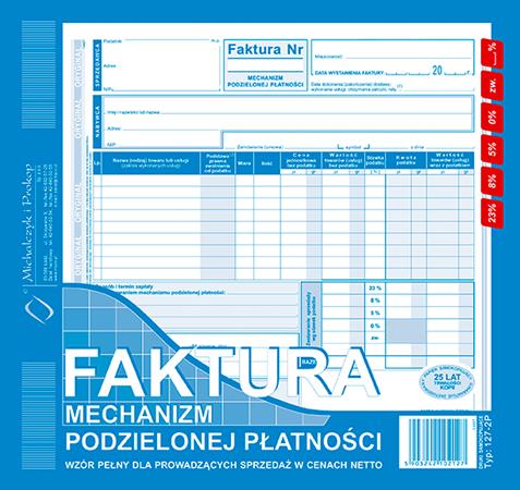 druk-127-2p faktura vat 2/3 a4 mpp nettopełna mechanizm podzielnej płatności m&p80 kartek