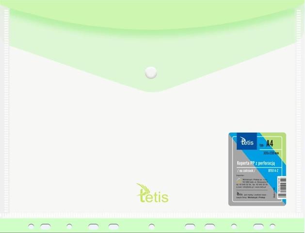 TETIS KOPERTA A4 PP NA ZATRZASK ZIELONA  Z PERFORACJĄ DO SEGREGATORA BT614-Z/6/