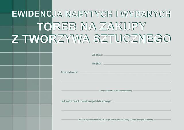 DRUK-S-200-3 EWIDENCJA NABYTYCH I WYDANYCH TOREB NA ZAKUPY Z TWORZYWA SZTUCZNEGO A5