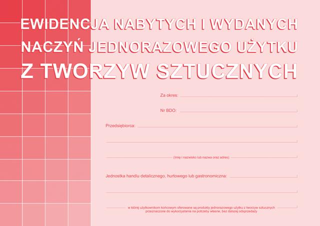 DRUK-S-210-3 EWIDENCJA NABYTYCH I WYDANYCH NACZYŃ JEDNORAZOWEGO UŻYTKU Z TWORZYW SZTUCZNYCH A5