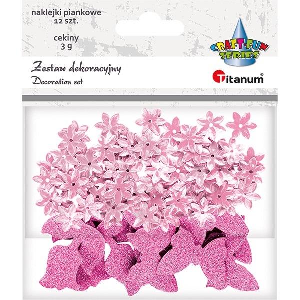titanum zestaw dekoracji naklejki i konfetti kwiaty różowe 472621