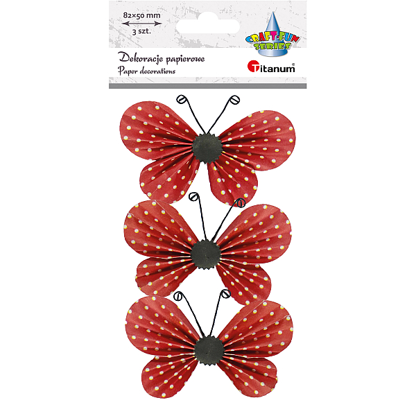titanum dekoracje papierowe motyle 3d czerwone 3szt 491111
