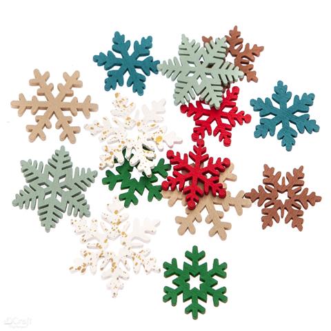 DP CRAFT DREWNIANE ŚNIEŻYNKI 14SZT MULTIKOLOR ZŁOCONE