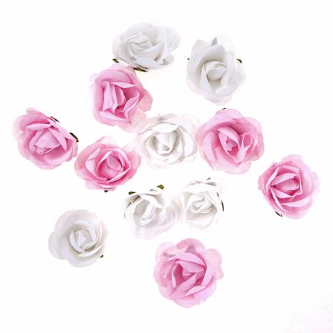 dp craft kwiaty papierowe róże białe, różowe 12szt cekp-088