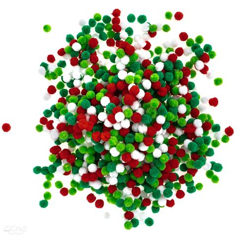 DP CRAFT POMPONY POLIESTROWE 1 CM BIAŁY,CZERWONY, ZIELONY, 1000 SZT.
