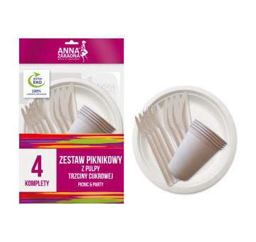 ANNA ZARADNA KONF.ZESTAW PIKNIKOWY NA 4 OSOBY Z PULPY TRZCINY CUKROWEJ AP1329 SARANTIS