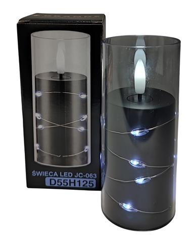 GRANDE ŚWIECA LED D55 H125MM JC-063     CZARNA BIAŁY PŁOMIEŃ /6/