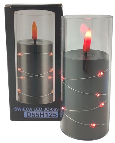 GRANDE ŚWIECA LED D55 H125MM JC-063     CZARNA CZERWONY PŁOMIEŃ /6/