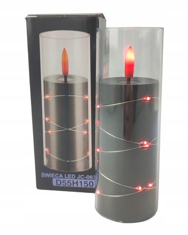 GRANDE ŚWIECA LED D55 H150MM JC-063     CZARNA CZERWONY PŁOMIEŃ /6/