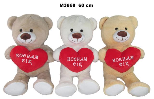 SUNDAY MIŚ Z SERCEM 60CM 3 KOL. M3868 WALENTYNKA
