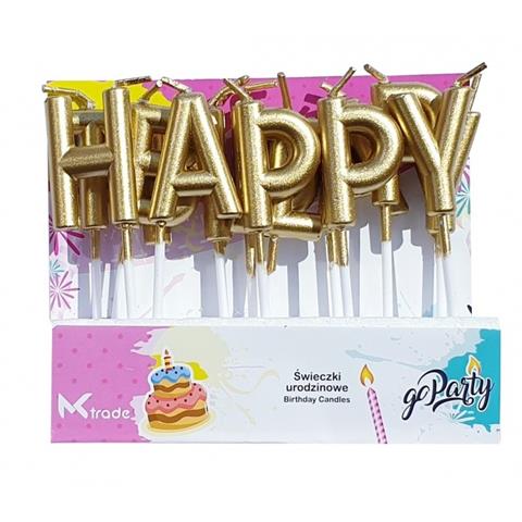ŚWIECZKA URODZINOWA SF-891 NAPIS HAPPY BIRTHDAY ZŁOTY MK TRADE