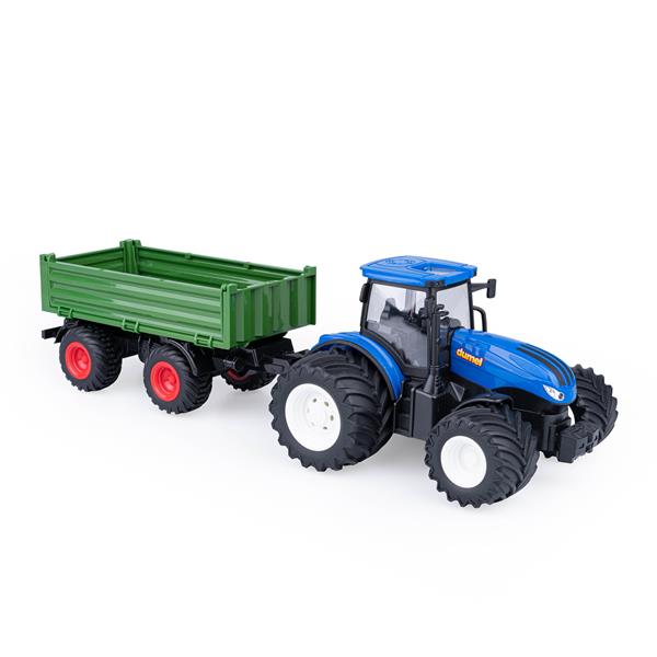 agro traktor niebieski z przyczepą na pilota ht50280 dumel