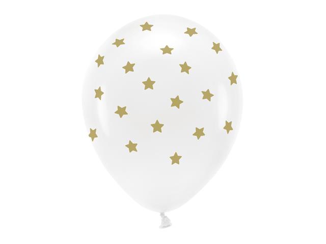 Balony Eco 33 cm pastelowe,  Gwiazdki, biały: 1op./6szt. PARTYDECO