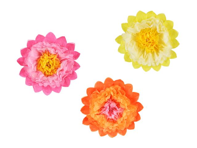 Dekoracja bibułowa Kwiaty, 35 cm, mix: 1op./3szt. PARTYDECO