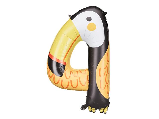 Balon foliowy Cyfra 4 - Tukan, 68x91 cm, mix PARTYDECO