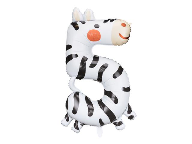 Balon foliowy Cyfra 5 - Zebra, 68x98 cm, mix PARTYDECO