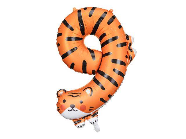 Balon foliowy Cyfra 9 - Tygrys, 64x87 cm, mix PARTYDECO