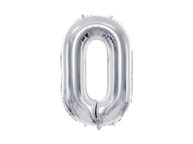BALON FOLIOWY CYFRA ''0'', 86CM, SREBRNYPARTYDECO