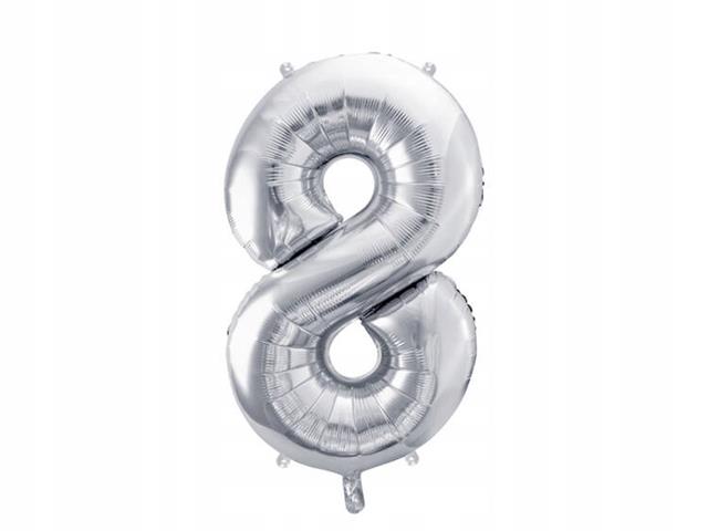 BALON FOLIOWY CYFRA ''8'', 86CM, SREBRNYPARTYDECO