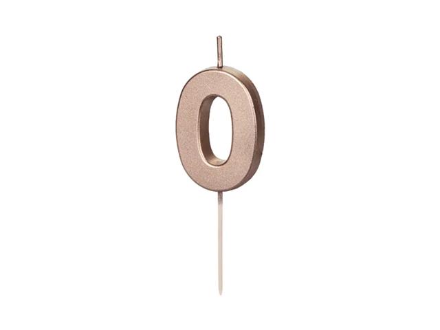 ŚWIECZKA URODZINOWA CYFERKA 0, RÓŻOWE ZŁOTO, 4,5CM PARTYDECO