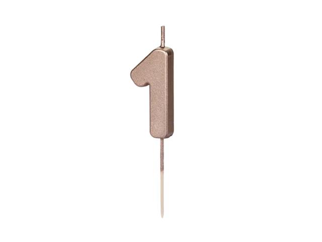 ŚWIECZKA URODZINOWA CYFERKA 1, RÓŻOWE ZŁOTO, 4,5CM PARTYDECO