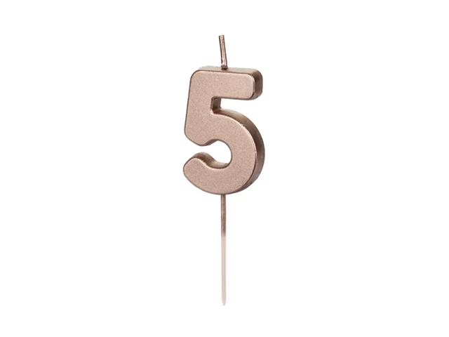 ŚWIECZKA URODZINOWA CYFERKA 5, RÓŻOWE ZŁOTO, 4,5CM PARTYDECO