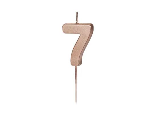 ŚWIECZKA URODZINOWA CYFERKA 7, RÓŻOWE ZŁOTO, 4,5CM PARTYDECO