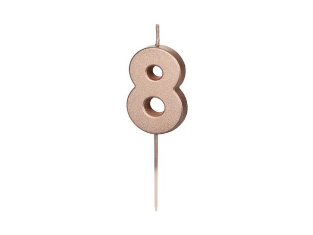 ŚWIECZKA URODZINOWA CYFERKA 8, RÓŻOWE ZŁOTO, 4,5CM PARTYDECO
