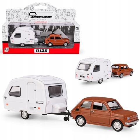 KOLEKCJA POLSKA MOTORYZACJA FIAT 126P BRĄZOWY + PRZYCZEPA KEMPINGOWA NIEWIADÓW 1:43 K-605 DAFFI