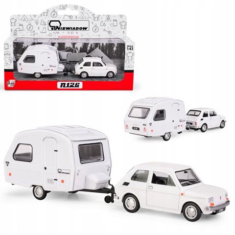 KOLEKCJA POLSKA MOTORYZACJA FIAT 126P BIAŁY + PRZYCZEPA KEMPINGOWA NIEWIADÓW 1:43 K-606 DAFFI