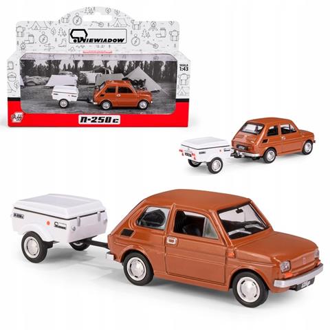 KOLEKCJA POLSKA MOTORYZACJA FIAT 126P BRĄZOWY + PRZYCZEPA KRÓTKA NIEWIADÓW 1:43 K-610 DAFFI