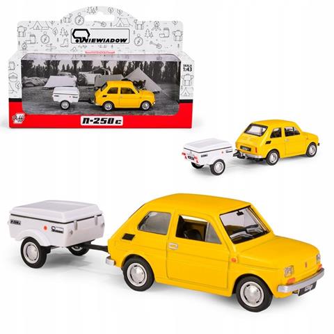 KOLEKCJA POLSKA MOTORYZACJA FIAT 126P ŻÓŁTY + PRZYCZEPA KRÓTKA NIEWIADÓW 1:43 K-612 DAFFI