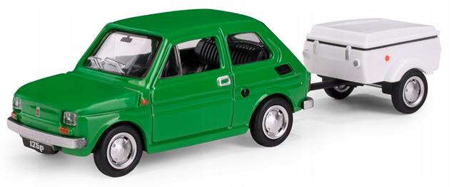 KOLEKCJA POLSKA MOTORYZACJA FIAT 126P ZIELONY + PRZYCZEPA KRÓTKA NIEWIADÓW 1:43 K-613 DAFFI