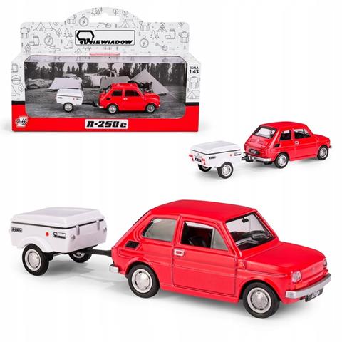KOLEKCJA POLSKA MOTORYZACJA FIAT 126P CZERWONY + PRZYCZEPA KRÓTKA NIEWIADÓW 1:43K-614 DAFFI