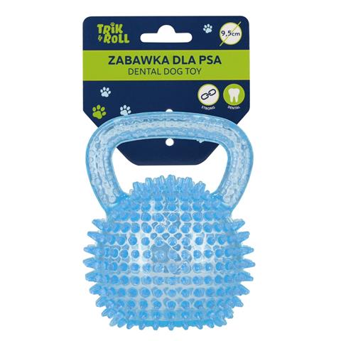 ZABAWKA DLA PSA PIŁKA 9,5CM Z UCHWYTEM NIEBIESKA, TRIK&ROLL
