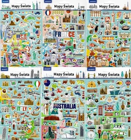 AVANTI NAKLEJKI DEKORACYJNE PIANKOWE    MAPA ŚWIATA /12/