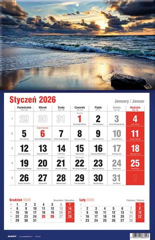 AVANTI KALENDARZ 2026 TRÓJDZIELNY JEDNODZIELNY KTJ26