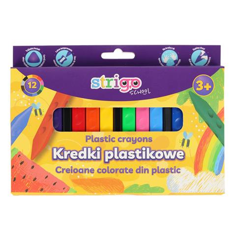 STRIGO KREDKI PLASTIKOWE TRÓKĄTNE Z WGŁĘBIENIEM 12 KOLORÓW SSC399 /12/