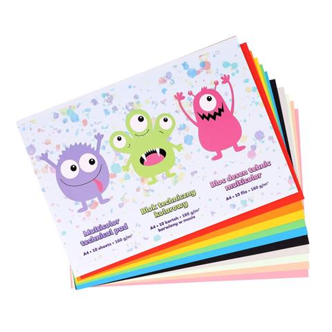 STRIGO BLOK TECHNICZNY A4 10K 160G KOLOROWY BARWIONY W MASIE MONSTERKI SPA094   /10/