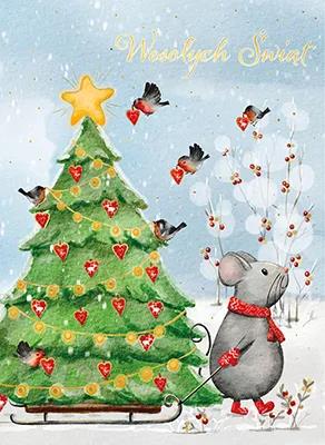 HENRY KARTKA OZDOBNA B6 BN CHOINKA NA   SANKACH GWIAZDKA