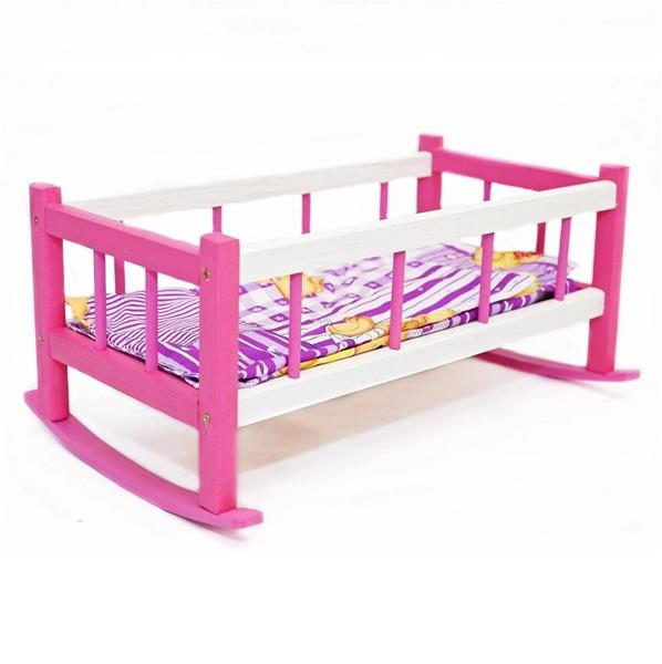 BĄCZEK KOŁYSKA DREWNIANA ŚREDNIA DLA LALEK KOLOR Z POŚCIELĄ