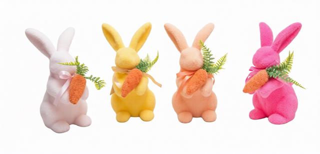 OZD.WIELKANOCNA ZAJĄC Z MARCHEWKĄ FLOKOWANY STOJĄCY 24CM. MIX KOLOR LUK-WN JHL25S2200-2206