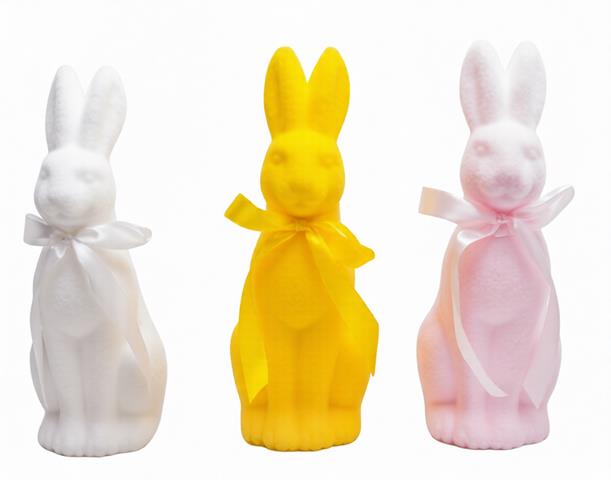 OZD.WIELKANOCNA KRÓLIK FLOKOWANY SIEDZĄCY MIX KOLOR 30CM LUK-WN A820039