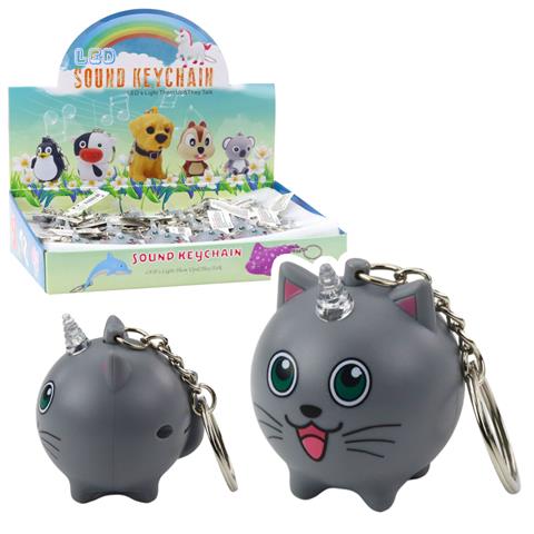 BRELOK DO KLUCZY PLECAKA KOTEK JEDNOROŻEC RÓG LED DŹWIĘKI SZARY LEAN