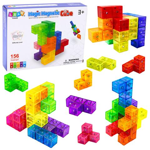 KLOCKI MAGNETYCZNE UKŁADANKA MAGIC CUBE 156 KART Z ZADANIAMI 9EL LEAN