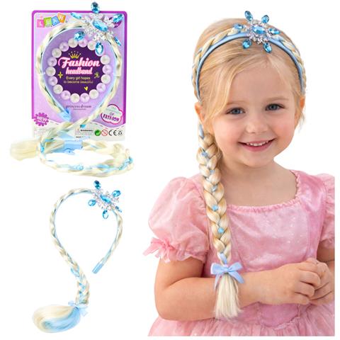 OPASKA Z DŁUGIM WARKOCZEM NIEBIESKA WSTĄŻKA DIAMENTY ŚNIEŻYNKA LEAN