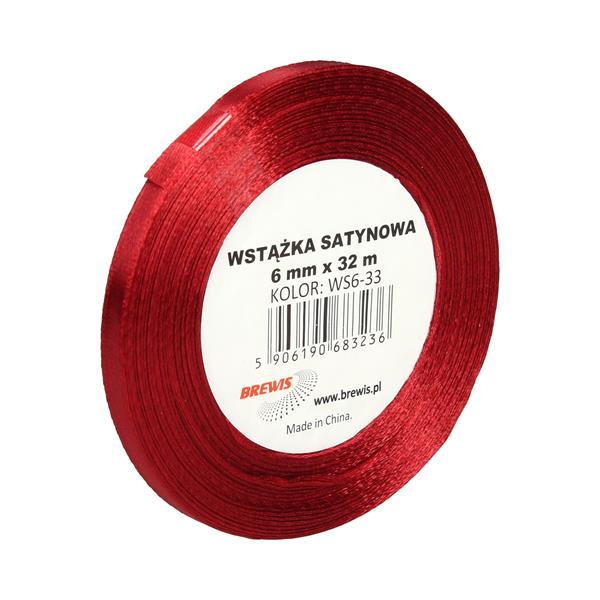 WSTĄŻKA SATYNOWA 6mmX32m BORDO 33  WS6-33  BREWIS
