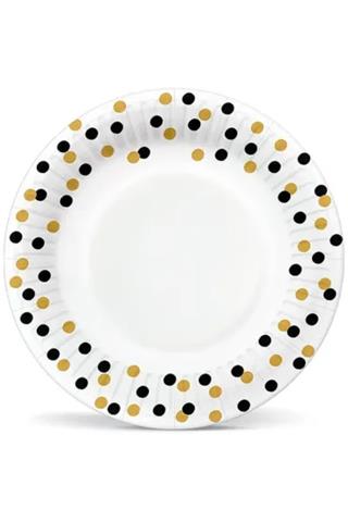 PAW-TALERZE PAPIEROWE 23CM 8SZT CONFETTI GOLD-BLACK PPL8000509